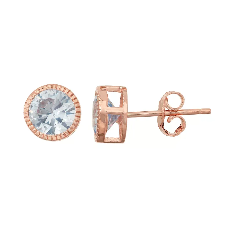 Designs by Gioelli 14k Rose Gold Over Silver Lab-Created Aquamarine Milgrain Stud Earrings