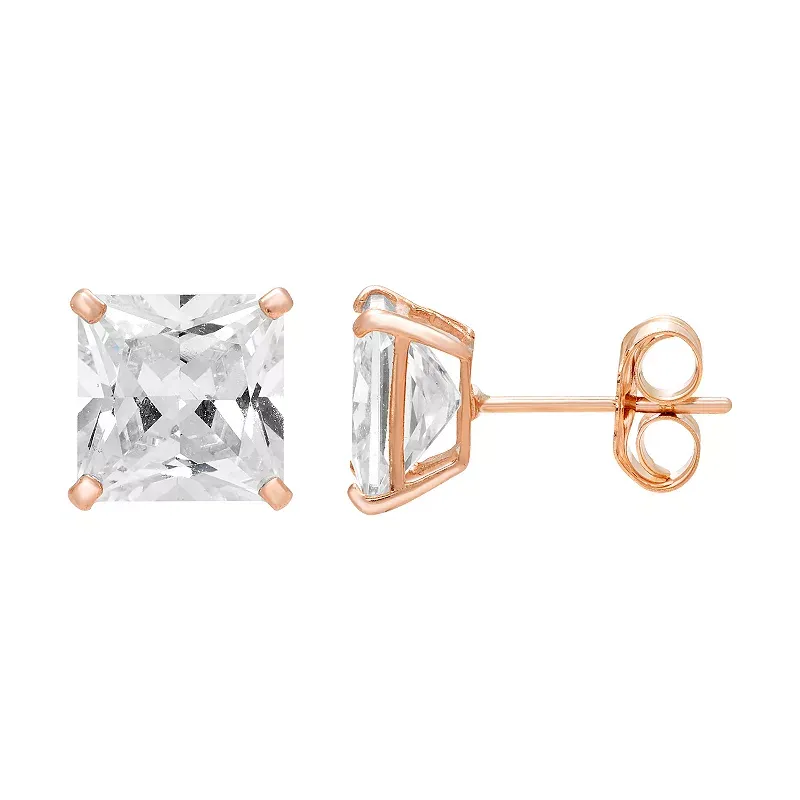 Theia Sky 14k Rose Gold Cubic Zirconia Square Stud Earrings