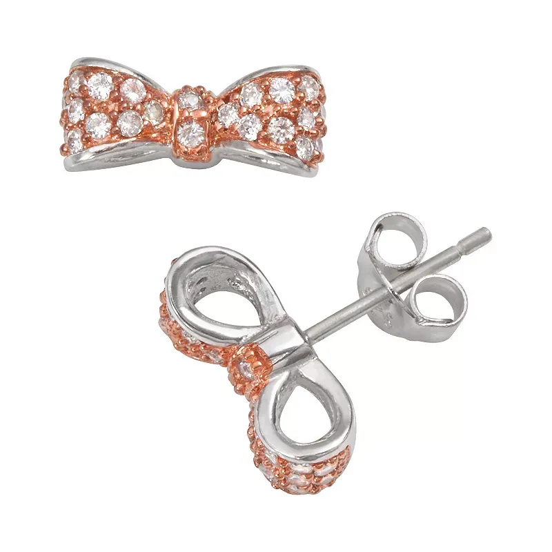 Sophie Miller 14k Rose Gold Over Silver & Sterling Silver Cubic Zirconia Bow Stud Earrings