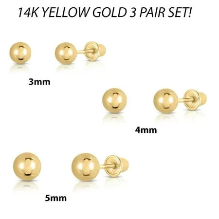 14k Gold Stud Earrings for Women | Yellow Gold Ball Earrings | 14k Gold Earrings for Women & Men | Button Gold Ball Stud Earrings | 4MM-8MM Real Gold Post Hypoallergenic Earrings by MAX + STONE