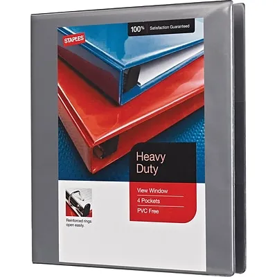 Staples Heavy Duty 1 3 Ring View Binder with D-Rings, Gray (ST56329-CC), Grey, Paper | Quill