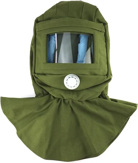 QWORK Sand Blasting Hood Cap, Shawl Cap Sandblasting Mask Anti Dust/Wind Sandblasting Tool Mask,Cut/Scratch/Heat Resistant Neck Protector, Green