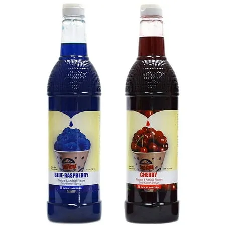 Concession Essentials Snow Cone Syrup 25 Fl Oz Pack of 2 Cherry & Blue Raspberry