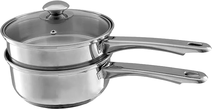 Classic Cuisine Stainless Steel 6 Cup Double Boiler, 1.5 Quart Saucepan 2-in-1 Combo with Vented Glass Lid- Kitchen Cookware with Measurements