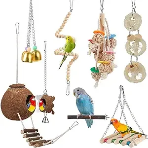 Toys for Bird Parakeet Toy Bird Perch Bird Cage Hammock Coconut Hideaway with ...