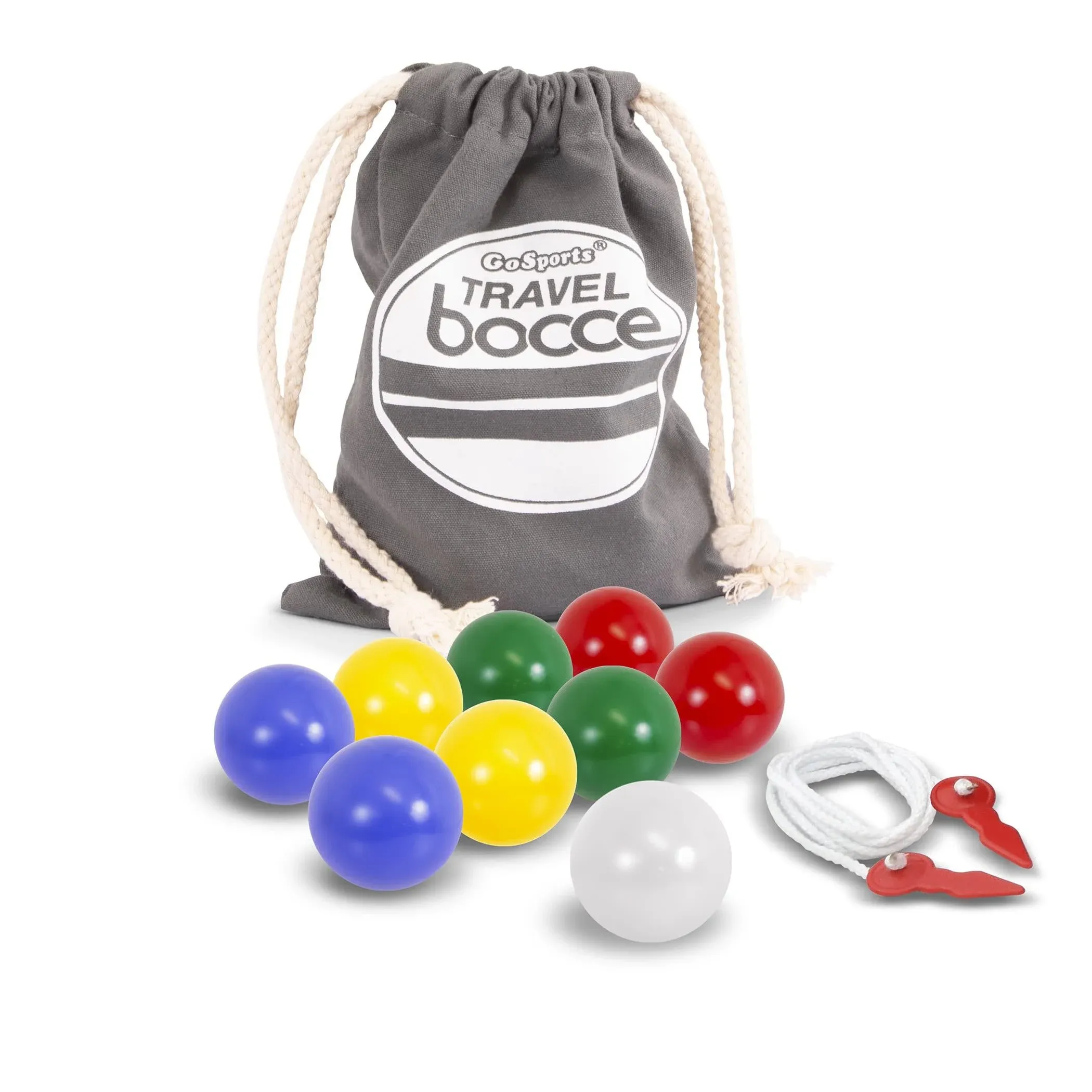 GoSports Mini Travel Size Bocce Game Set with 8 Balls, Pallino, Tote Bag and Measuring Rope - Choose Your Size