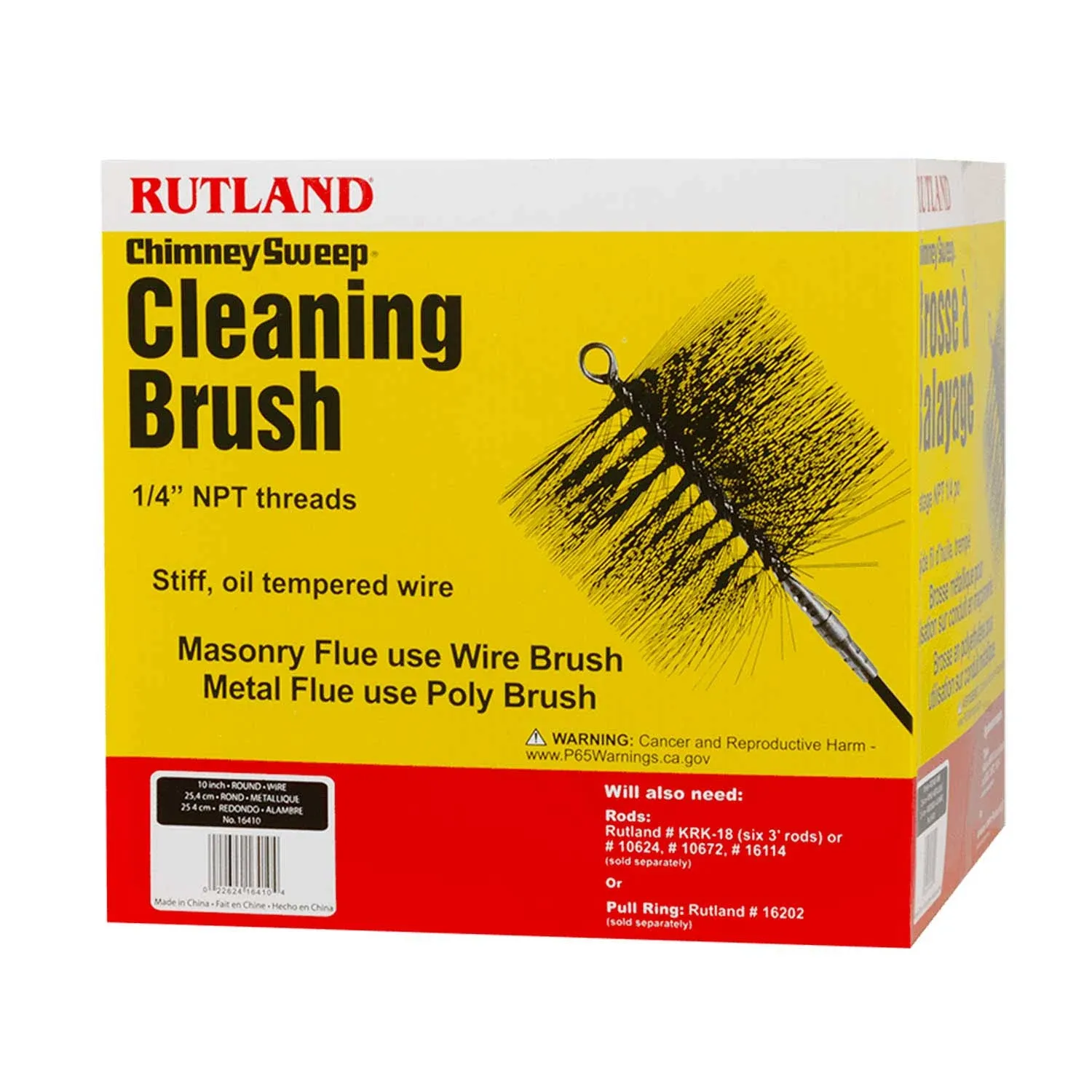 New! 16410 RUTLAND 10" Round Spring Wire Chimney Sweep Soot Cleaning Brush Black