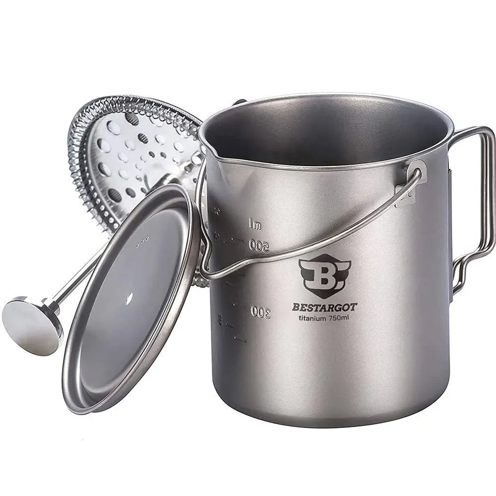 Camping Coffee Cup Titanium Mug, Bestargot Outdoor French Press Pot,Camp Cooking