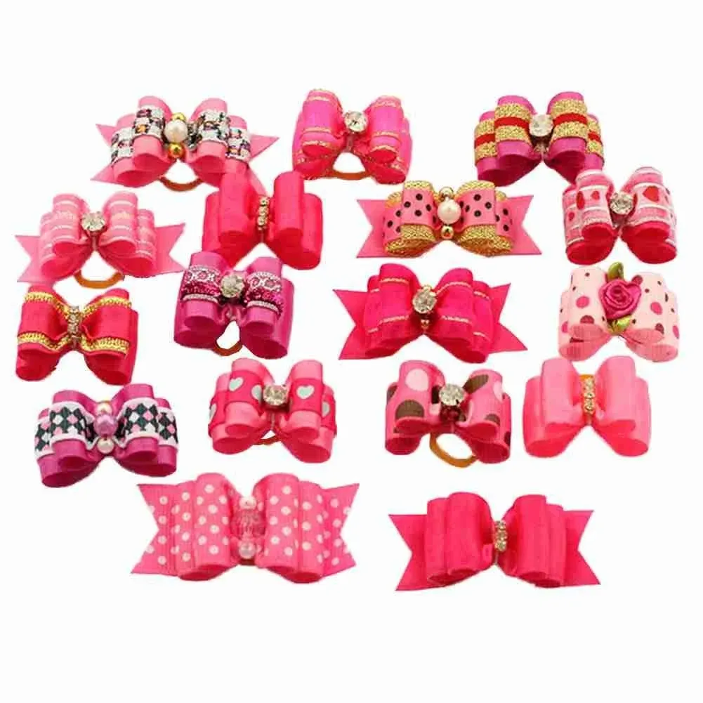 PET SHOW Mixed Styles Pet Cat Puppy Topknot Small Dog Hair Bows with Rubber B...