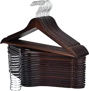 Wooden Hangers 30 Pack, Slim Hangers Wood with Non Slip Pants Bar, Smooth Finish Wooden Suit Hangers, Walnut