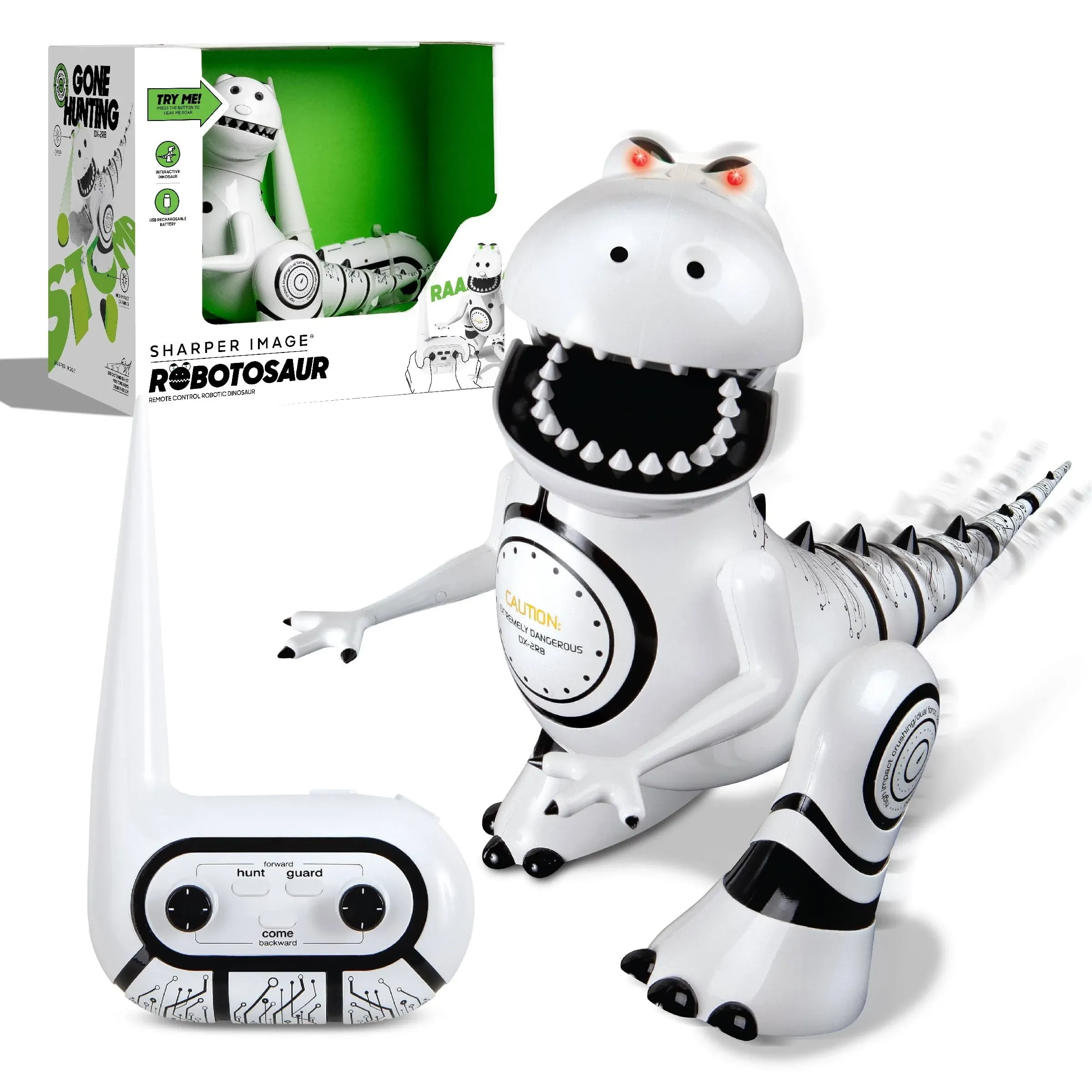 Sharper Image Interactive RC Robotosaur Dinosaur with Built-in Mood Sensors and Color-Changing LED Eyes