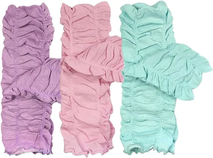 Wrapables Little Girls 3 Pair Gathered Ruffles Leg Warmers Lilac Ballet Pink Sky Blue