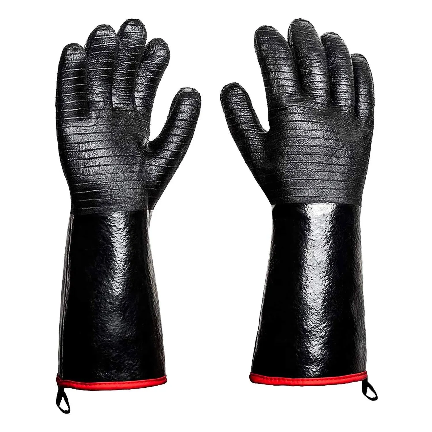 932°F Heat Resistant Gloves Non-Slip BBQ Gloves Waterproof Kitchen Gloves Fireproof Grilling Gloves Oil Resistant Barbecue Gloves Neoprene Coated Black Gloves for Fryer, Baking, Oven, Smoker,17in