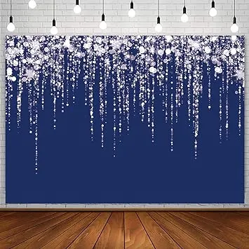 30th 40th Birthday Background Photo Backdrop Bridal Shower Silver Glitters Navy Blue Photography Background Shiny Vinyl Photo Studio Props