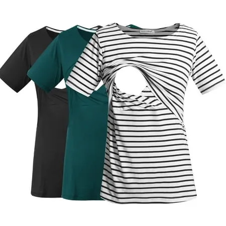 Smallshow Women s Maternity Nursing Tops Clothes Breastfeeding T-Shirts 3-Pack