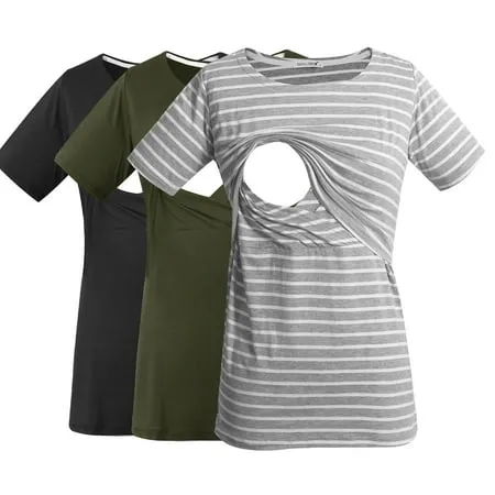 Smallshow Women s Maternity Nursing Tops Clothes Breastfeeding T-Shirts 3-Pack