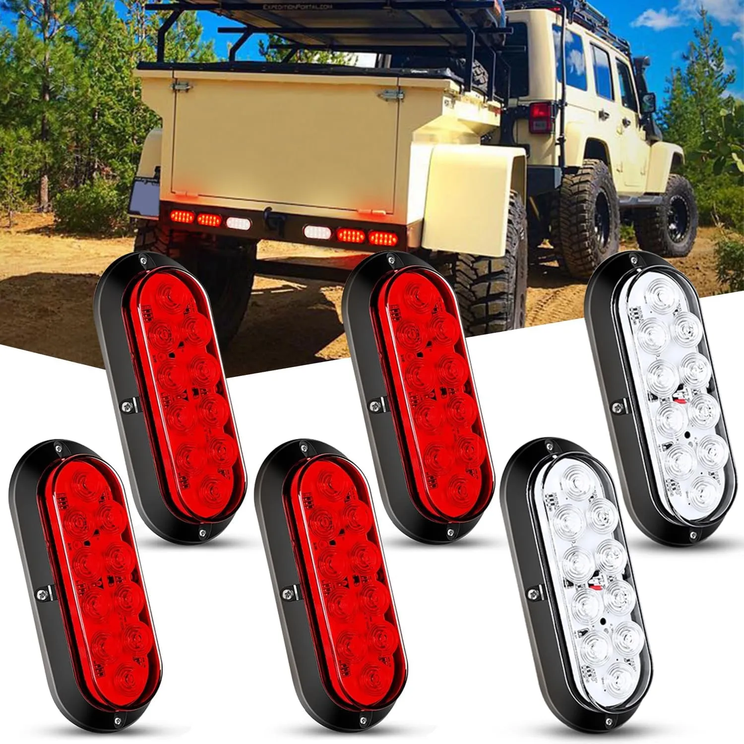 Nilight 6Inch Oval Red White LED Trailer Tail Light 6PCS Trailer Lights