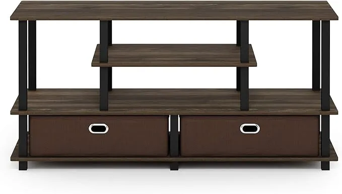 Furinno Jaya Large TV Stand for Up to 50-Inch TV with Storage Bin - Columbia Walnut/Black/Dark Brown