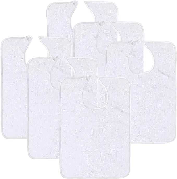 6 Pack White Adult Terry Bibs