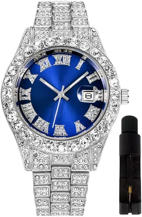 Hip Hop Watches for Men Iced-Out Bling Diamond Luxury Quartz Watches with Date