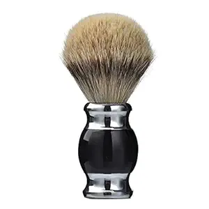 Je&Co 100% Silvertip Badger Hair Shaving Brush, Handmade Shaving Brush with Fine Resin Handle and Stainless Steel Base (Black)