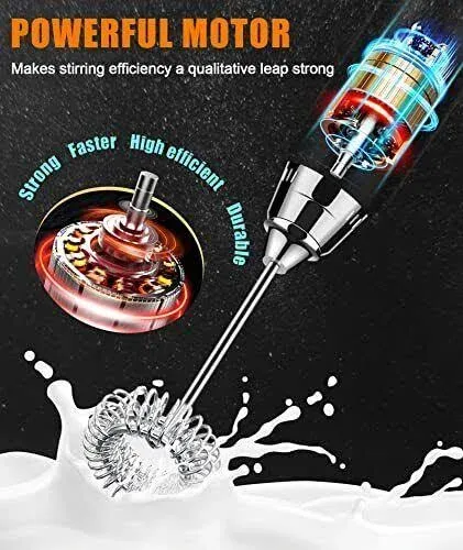 YUSWKO Milk Frother Handheld for Coffee, Rechargeable Drink Mixer with 3 Heads 3 Speeds Electric Coffee Frother Whisk, Gift for Many Occasions and Festival