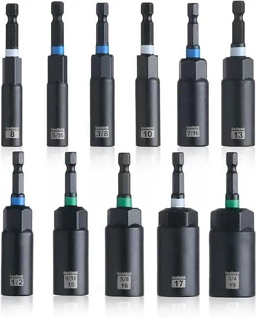 toolant Deep Nut Driver Set, 11pcs SAE/Metric Impact Driver Bit Set 1/4''~3/4'' Nut Driver, 1/4'' Quick Change