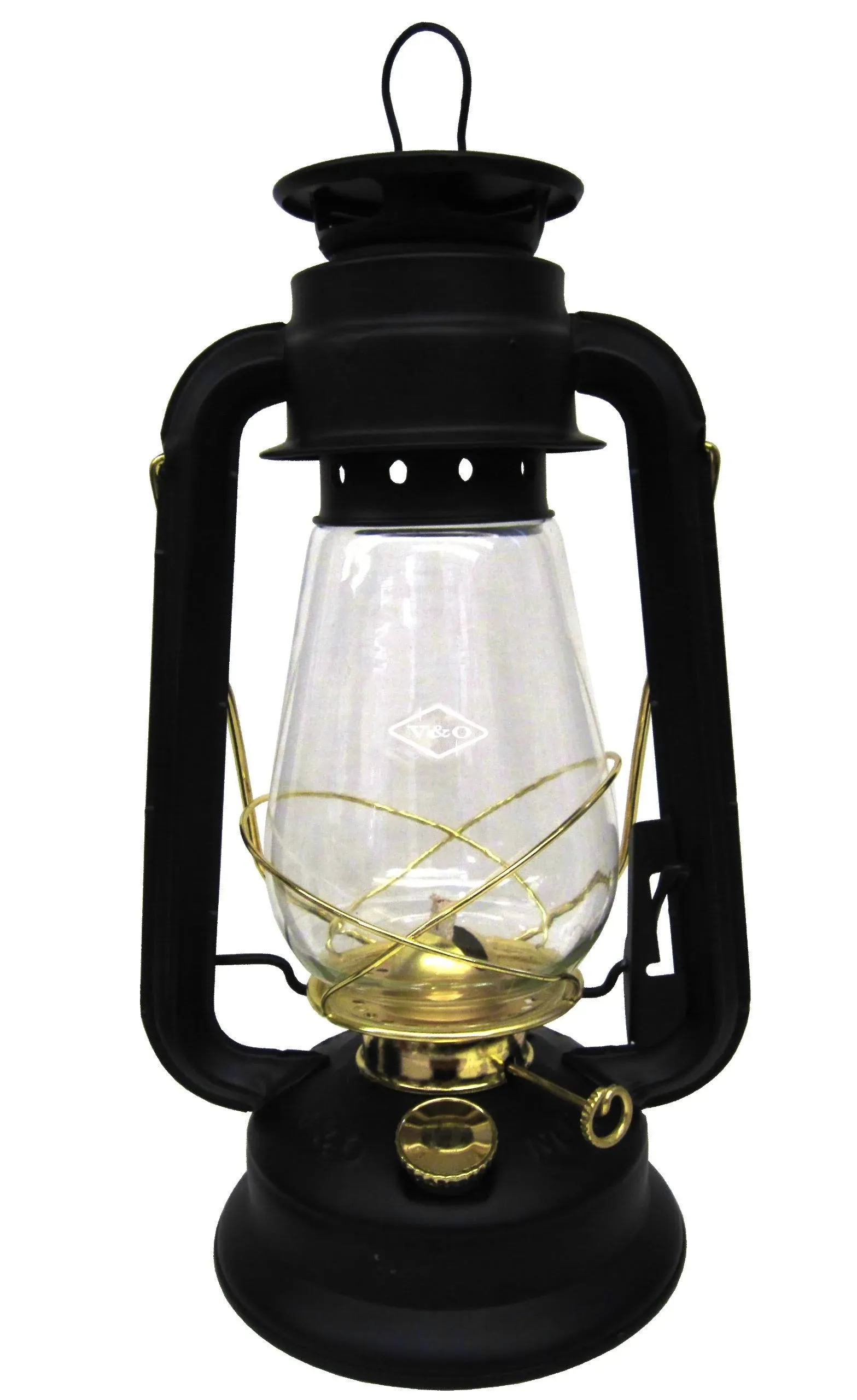 V&O 210-21000 Pathfinder Brass Trim Oil Lantern, Black