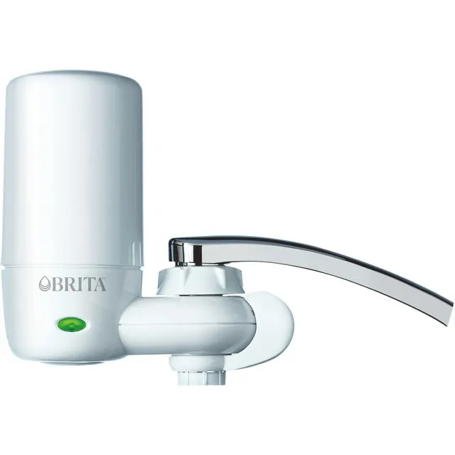 Brita Water Filter for Sink, Complete Faucet Mount Water Filtration System for Tap Water, Reduces 99% of Lead, White