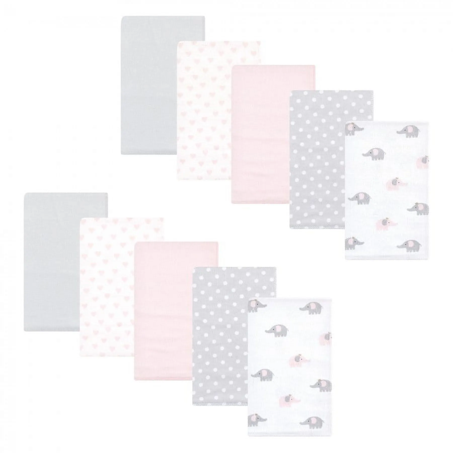 Hudson Baby Infant Girl Cotton Flannel Burp Cloths, Pink Gray Elephant, One Size