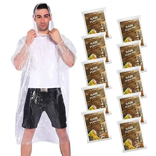 COOY Rain Ponchos,with Drawstring Hood (10 Pack) Emergency Disposable Rain ...