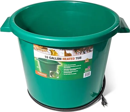 Farm Innovators HT-200 16 Gallon Plastic Heated Livestock Pet Farm Animal Water Bucket Tub with Hidden De-Icer Heating Element, Green (2 Pack)