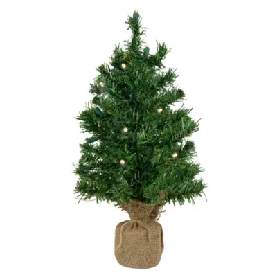 Northlight 18" Pre-Lit Two-Tone Green Pine Artificial Christmas Tree In Burlap Clear Led Lights, Standard