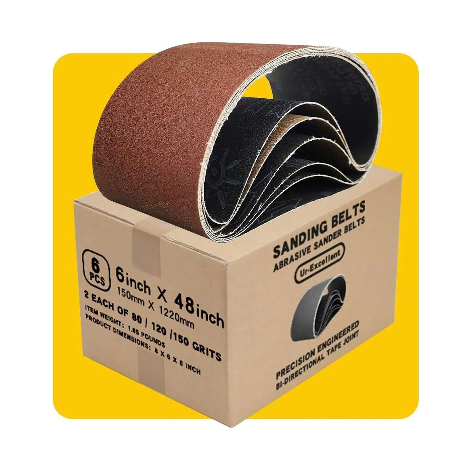 Ur-Excellent 6 x 48 in 6x48 Sanding Belt Pack 6-Inch x 48-inch,6 Pcs(2 Each of 80 ...