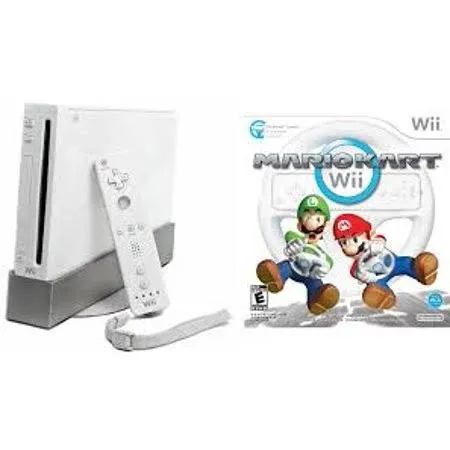 Wii Console with Mario Kart Wii Bundle - Black (Renewed)