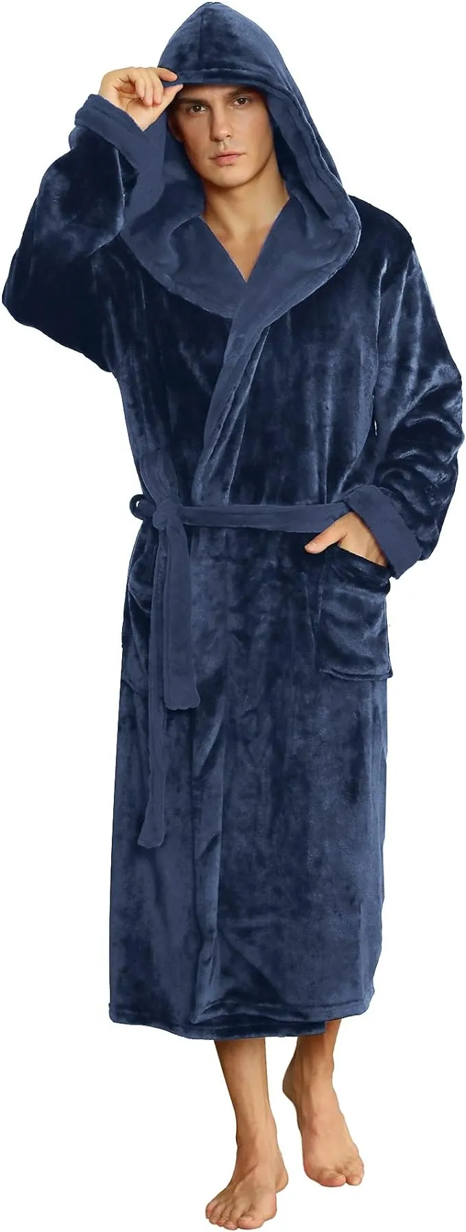 U2SKIIN Mens Hooded Robe, Plush Robes for Men Long Fleece Bathrobe