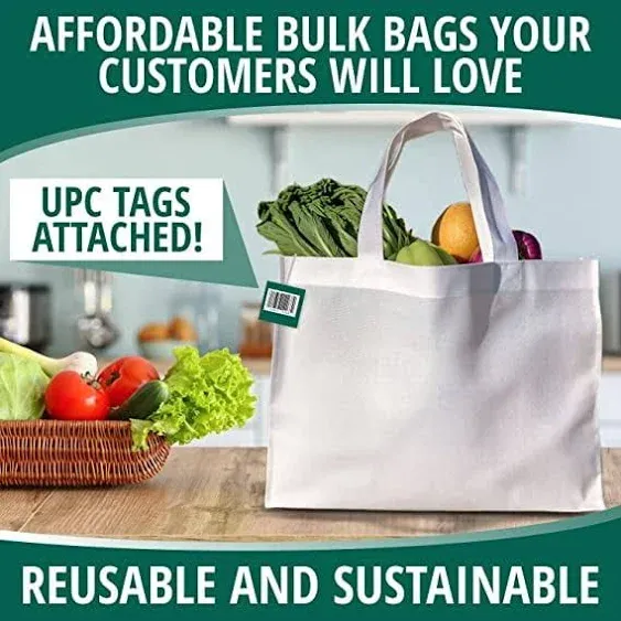 120 Reusable Grocery Shopping Bags - Eco-Friendly, Durable Tote Bags for Bulk Shopping with sturdy canvas handles White