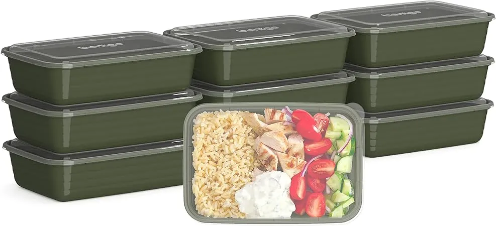 Bentgo® Prep 1-Compartment Containers - 20-Piece Meal Prep Kit with 10 Trays & 10 Custom-Fit Lids - Durable Microwave, Freezer, Dishwasher Safe Reusable BPA-Free Food Storage Containers (Khaki Green)