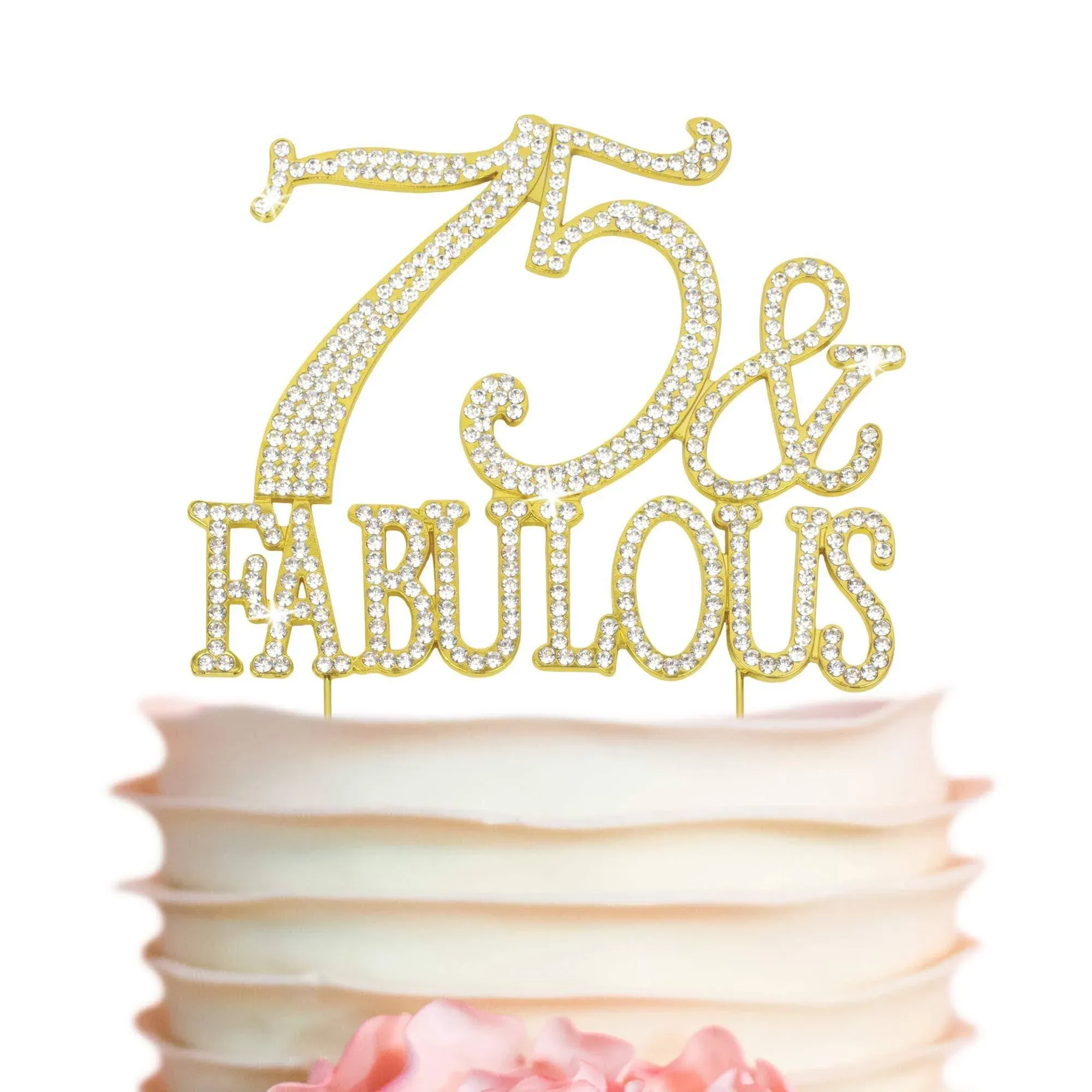 75 Birthday Cake Topper - GOLD 75 and Fabulous - Sparkly Rhinestones Number Seventy Five Cake - 75th Birthday Decoration - Perfect Keepsake