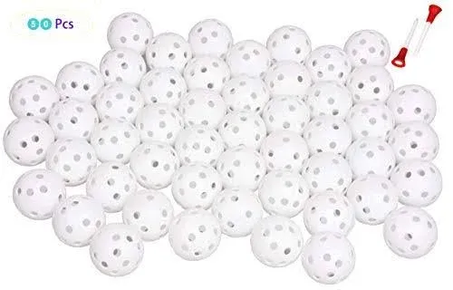 Adwikoso Plastic Golf Training Balls 42 mm Golf Balls for Indoor Putting Green Backyard Outdoor Practice Equipment with 2 Golf Ball Tees