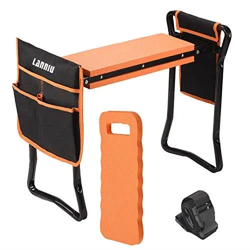 LANNIU Garden Kneeler and Seat Foldable Bench Stool with Kneeling Pad & 2 Tool