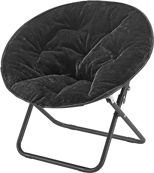 Heritage Kids Folding Faux Fur Black with Black Base 23" Kids Saucer™ Chair