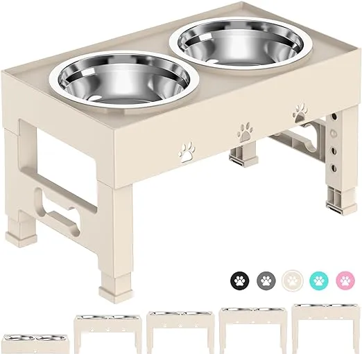 Elevated Dog Bowls with 2 Stainless Steel Dog Food Bowls 5 Height Adjustable Raised Dog Bowl Stand Non-Slip Dog Feeder Adjusts to 3.1”, 9”, 10”, 11”, 12” for Medium Large Dogs - Apricot