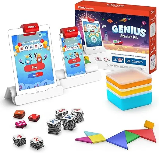 Osmo - Genius Starter Kit for iPad & iPhone - 5 Educational Learning Games - Ages 6-10 - Math, Spelling, Creativity & More - STEM Toy Gifts for Kids, Boy & Girl - Ages 6 7 8 9 10 (Osmo Base Included)
