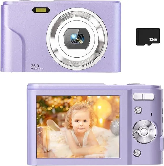 Digital Camera for Kids Boys and Girls - Digital Camera, Full HD 1080P 36.0 Mega Pixels Vlogging Camera with 16X Digital Zoom, LCD Screen for Students, Teens, Kids