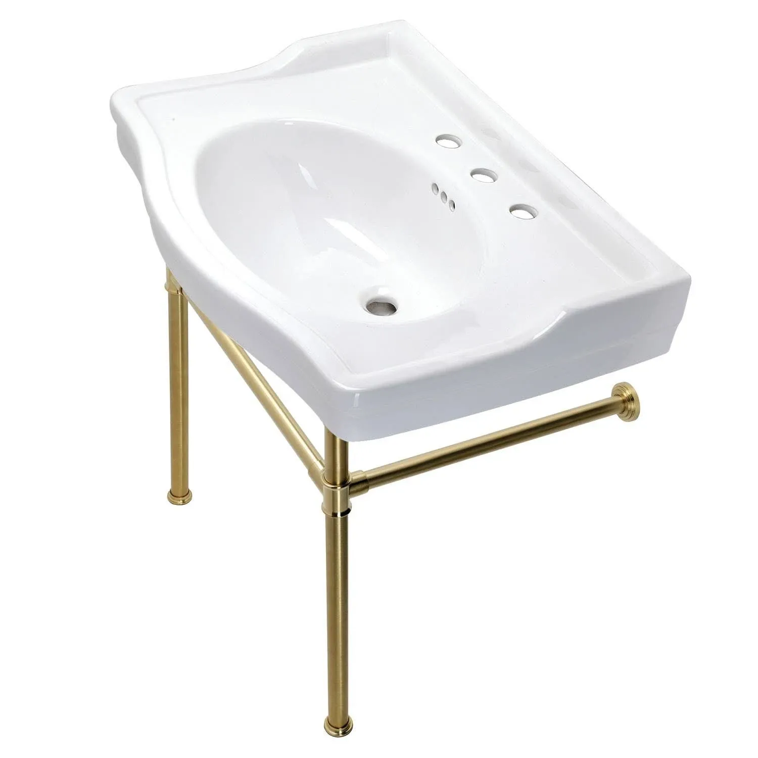 Kingston Brass VPB33087ST Victorian 30-Inch Console Sink with Stainless Steel Legs, Brushed Brass, 29.94 x 21.63 x 34.44