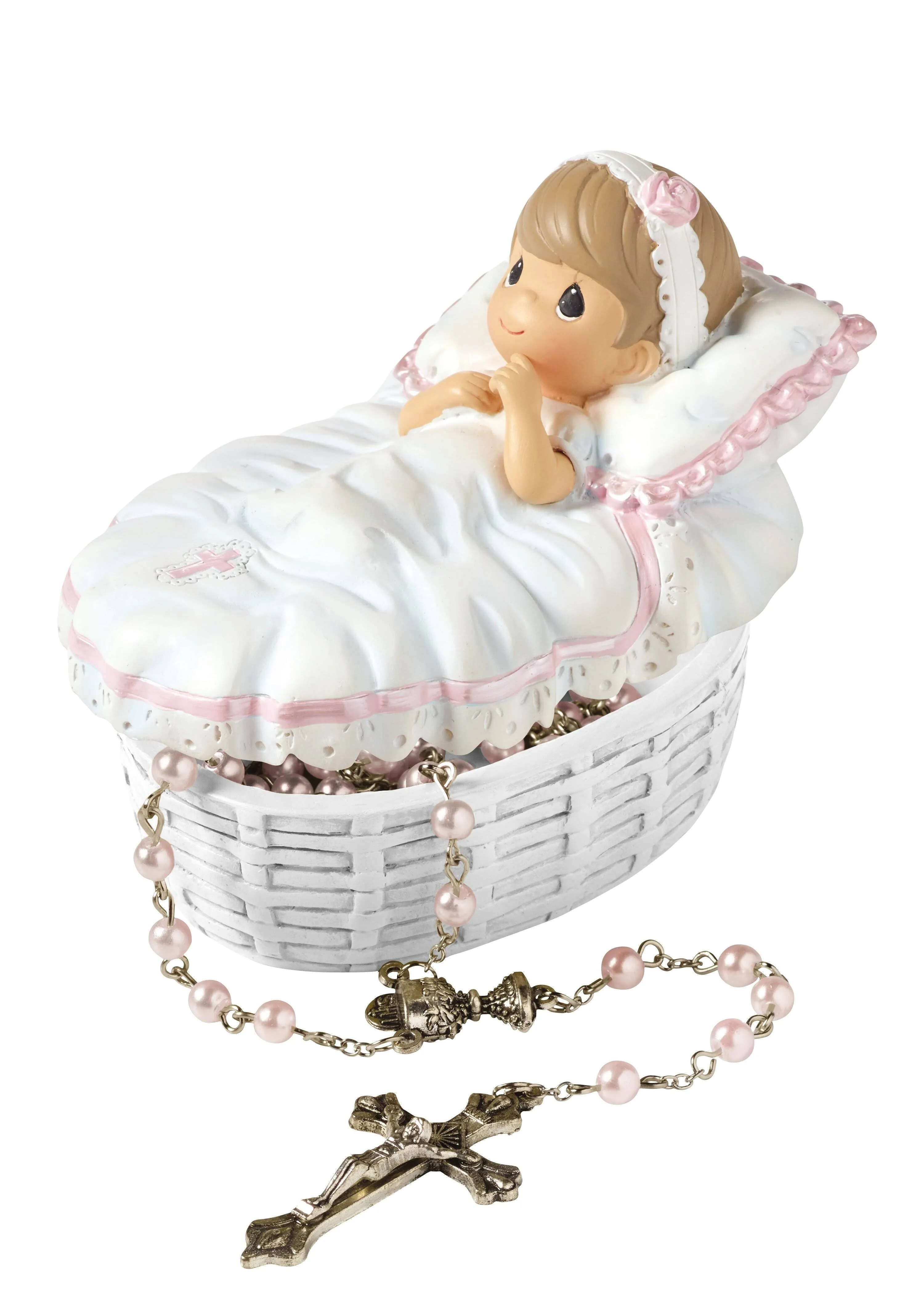 Precious Moments Baptized in His Name - Baby Girl Box with Pink Rosary