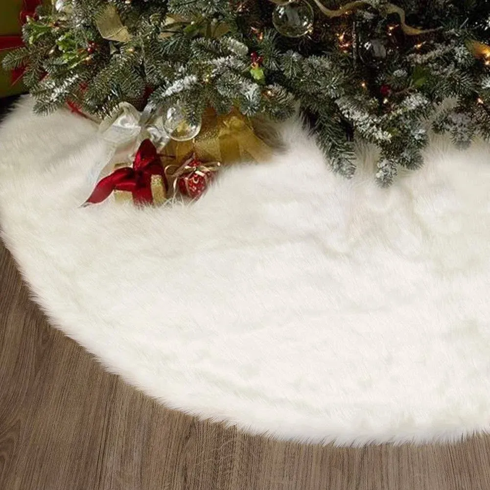 yosager 48 Inch Christmas Tree Skirt Faux Fur Tree Mat for Christmas Holiday Party Decoration, White