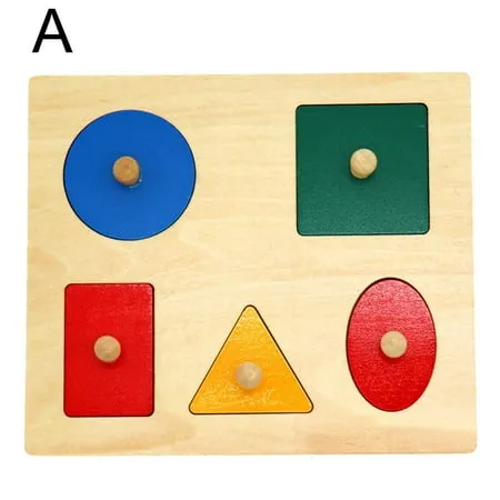 NUZYZ Montessori Wood Knob Puzzle Peg Board Geometric Shape Match Baby Educational Toy