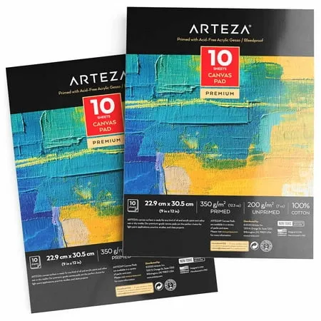 Arteza Canvas Paper Pad 9 x12 White 10 Sheets - 2 Pack